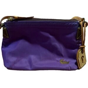 Y2K Dooney & Bourke Purple Wayfarer Pouchette Handbag Purse Leather Trim Bag